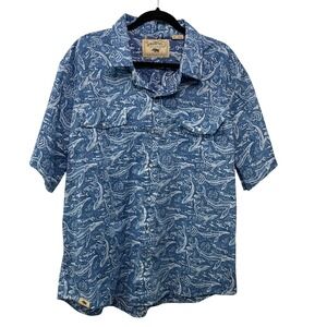 Western Aloha Pearl Snap Blue Whale Shark Short Sleeve Hawaiian Camp Shirt 2XL